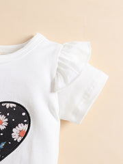 Baby Heart Floral Outfit Onesie & Shorts & Headband Short Sleeves Kids Clothes