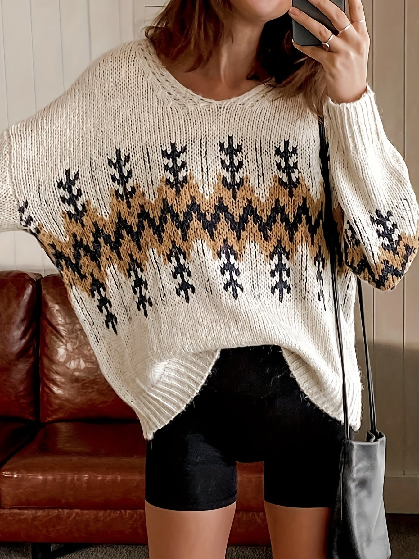 Christmas Casual Sweater Women's Plus Tree Print Long Sleeve V Neck