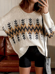 Christmas Casual Sweater Women's Plus Tree Print Long Sleeve V Neck