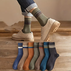 Men's Casual Striped Socks Deodorant Breathable Crew Socks
