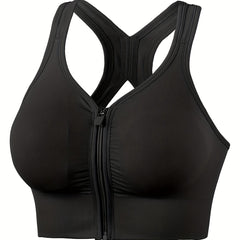 Zipper Wireless Sports Bra Push Up Shockproof Running Workout Bra