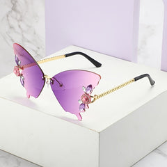 Rhinestone Rimless Butterfly Sunglasses UV Blocking
