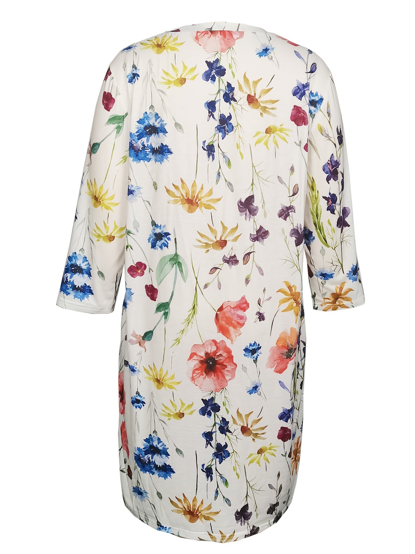 Floral Print Half Sleeve V Neck Stretch Dress