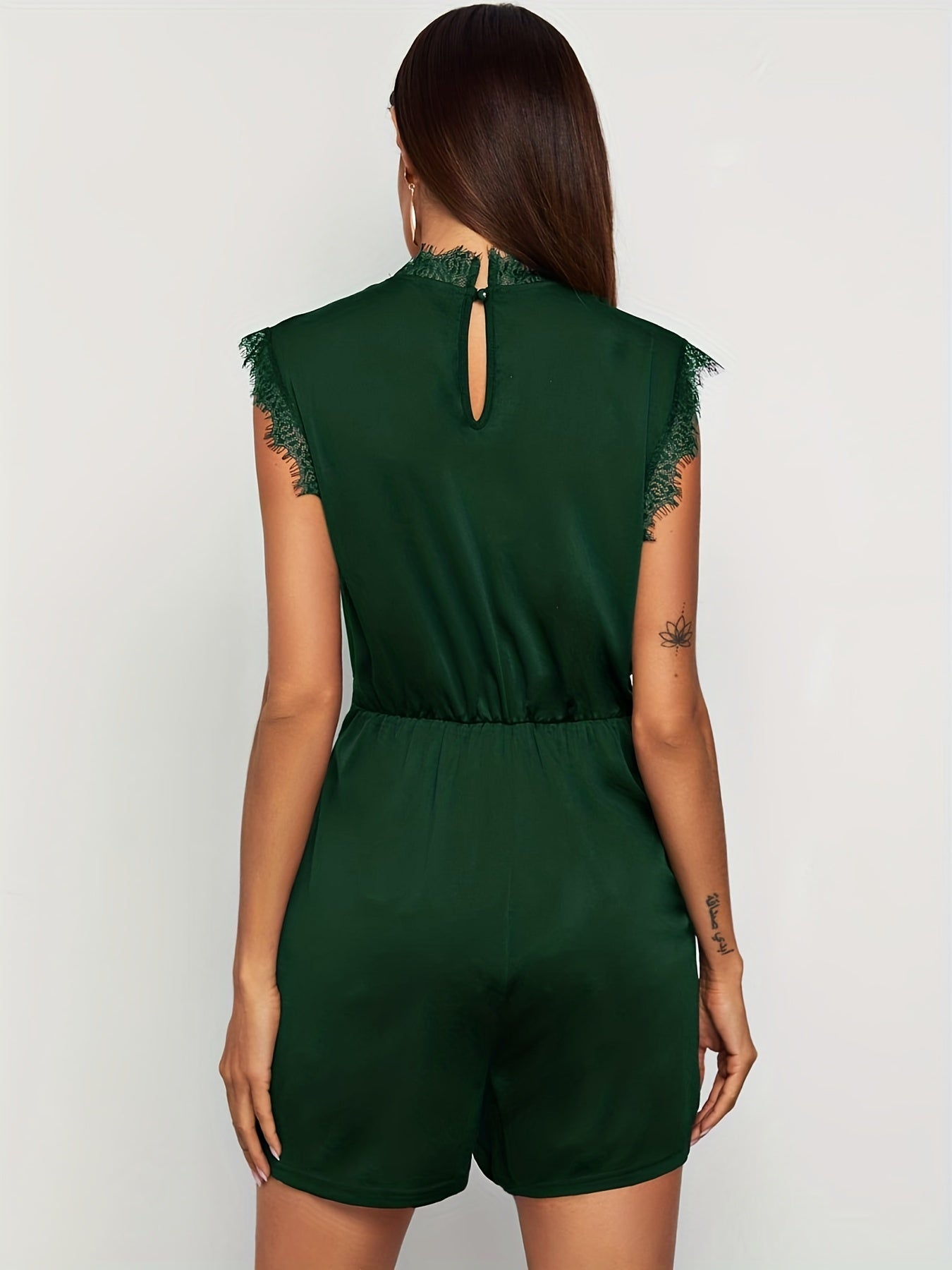 Lace Trim V neck Romper Jumpsuit Sleeveless Sexy Women's Clothing