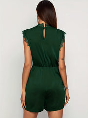 Lace Trim V neck Romper Jumpsuit Sleeveless Sexy Women's Clothing