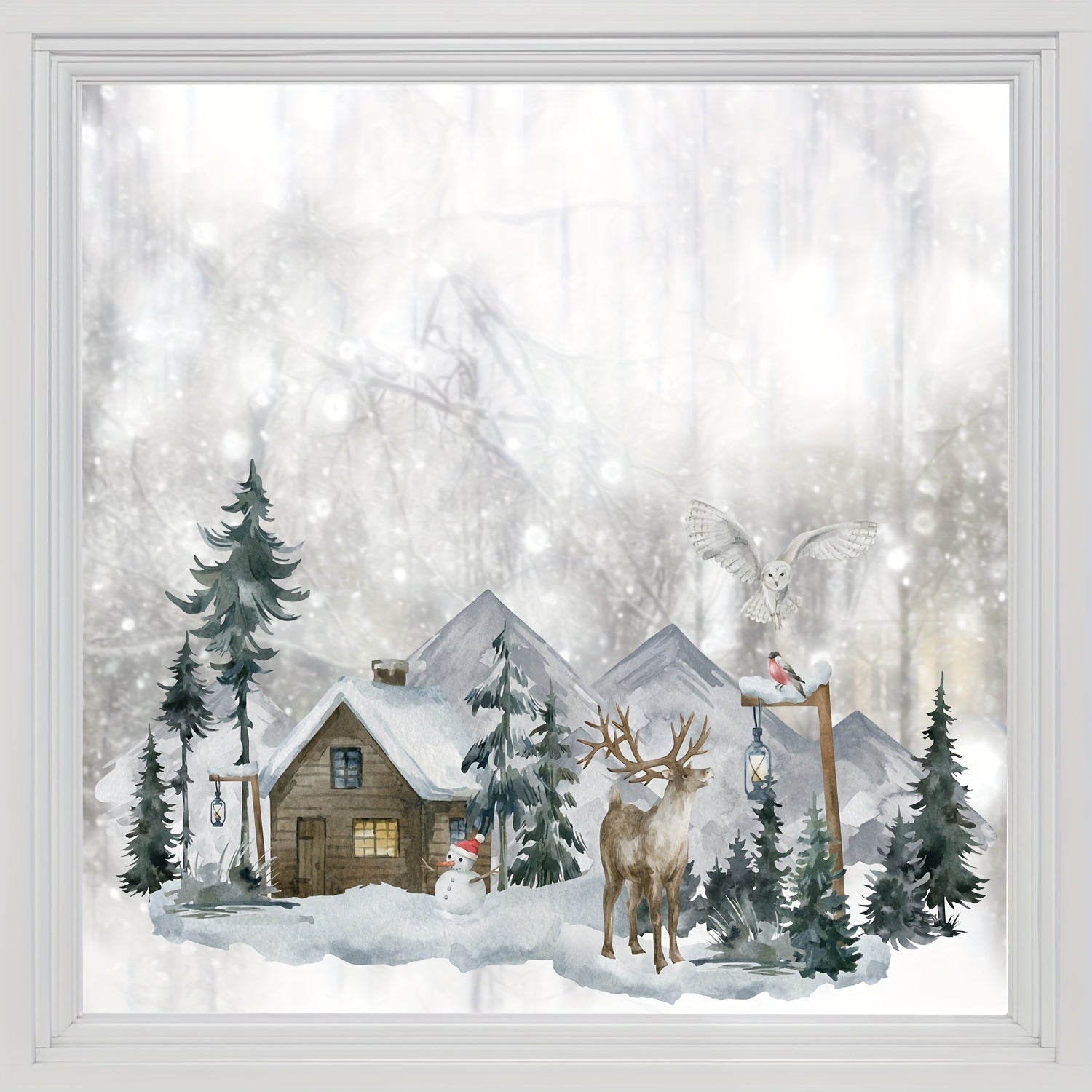 Christmas Stickers Wooden House Snowman Reindeer PVC Glass Stickers
