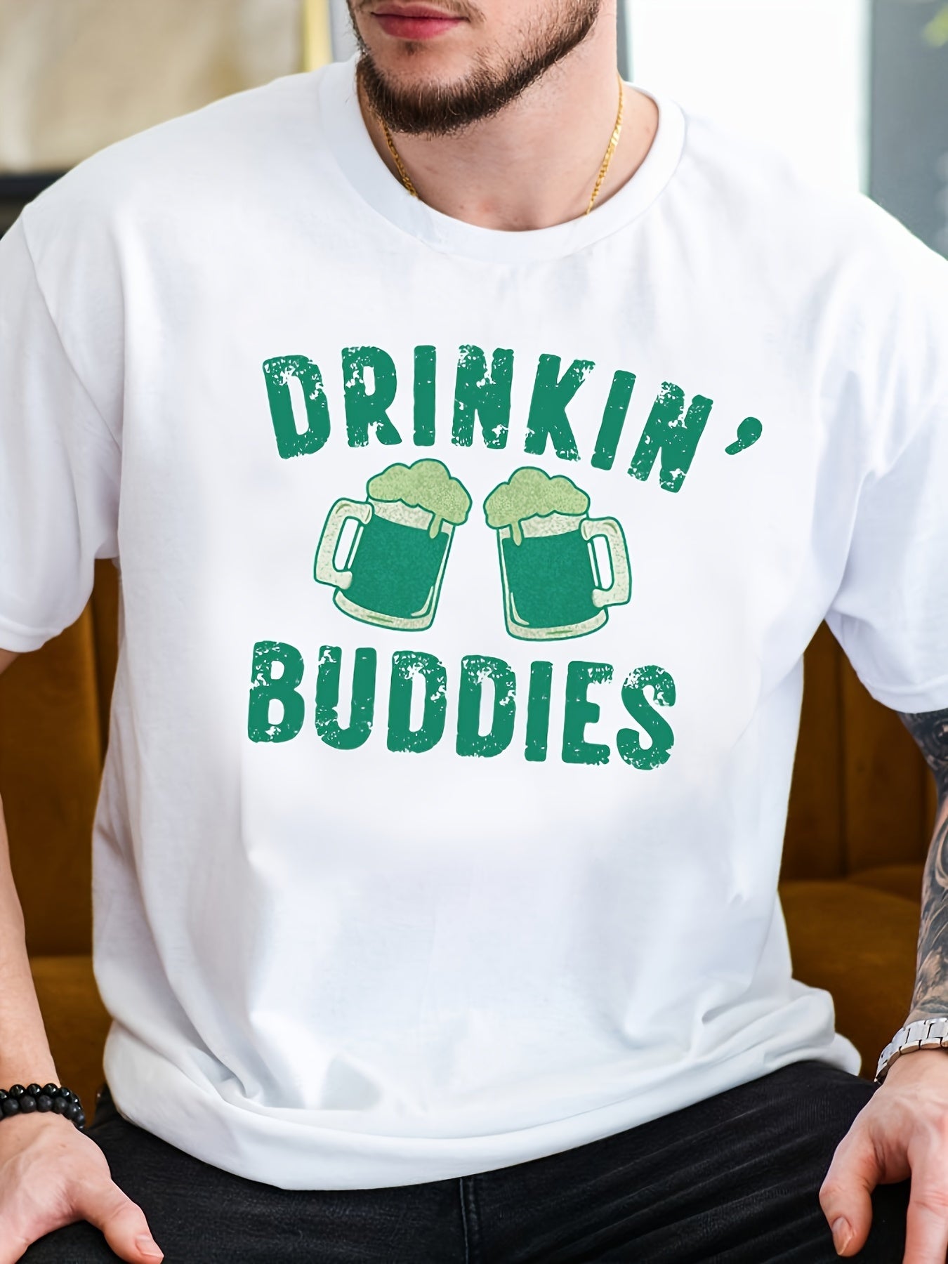 Beer Pattern Tee Shirt Men's Casual Street Style Round Neck Tee Shirt
