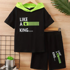 Boy's Teen Hooded T Shirt & Shorts Set for Summer