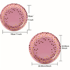 Pink & Gold Party Supplies - 17 Plates, Napkins, Knives, Spoons, Forks