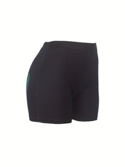 Colorblock Letter Print Skinny Yoga Shorts for Women