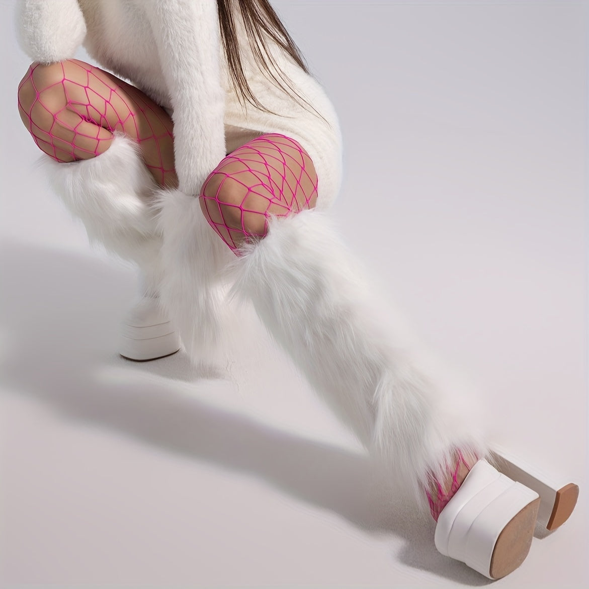 Solid Fuzzy Leg Warmers Warm Knee High Socks Women's Stockings