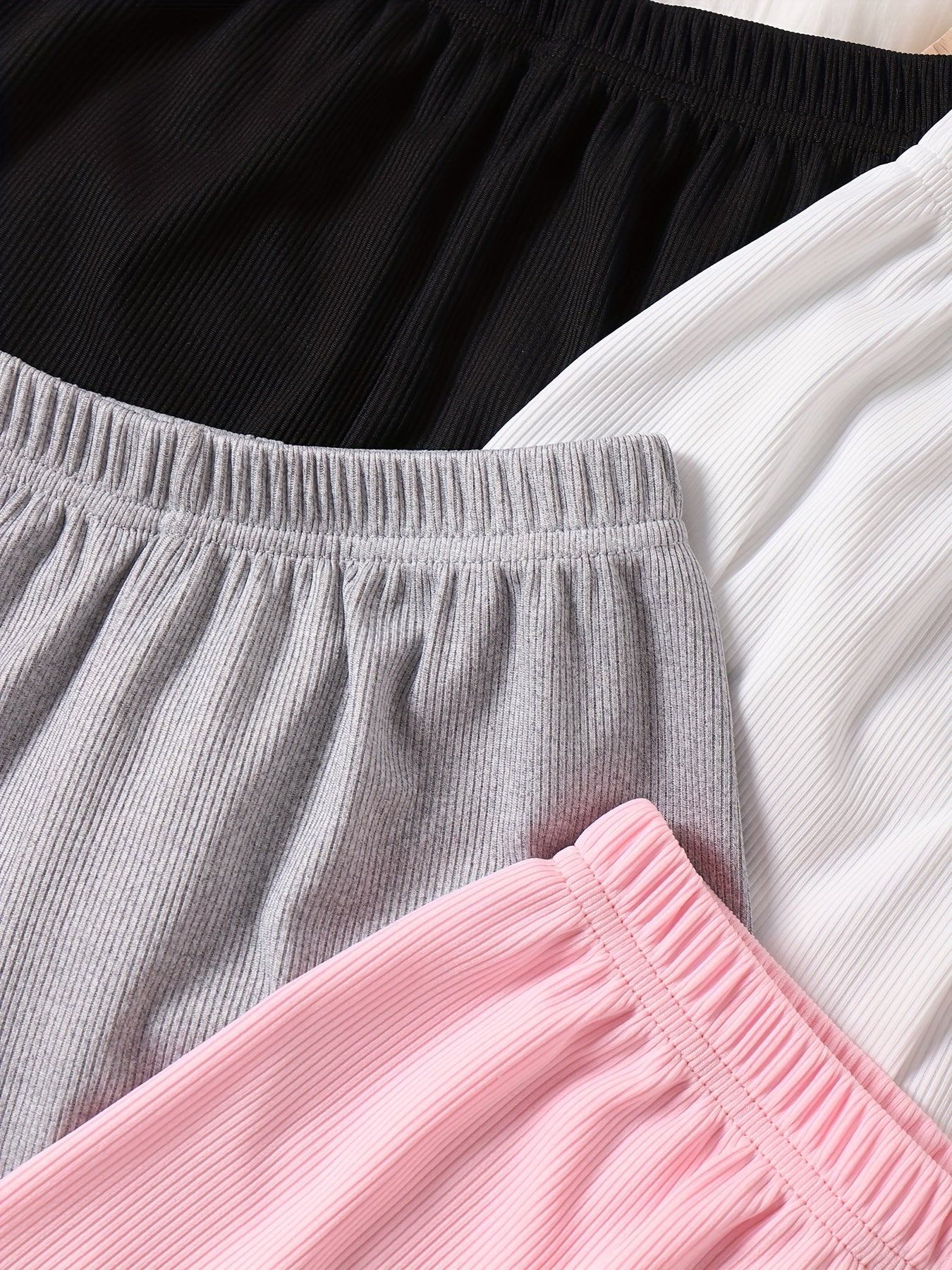 4pcs Girls Cotton Ribbed Knit Shorts Set For Leisure Lounge Comfy Fit