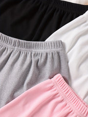 4pcs Girls Cotton Ribbed Knit Shorts Set For Leisure Lounge Comfy Fit