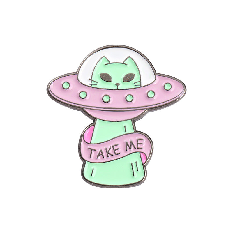 5pcs OPRPRYN Men'S Alien Space Brooch Pins - Creative Graffiti Style Badges