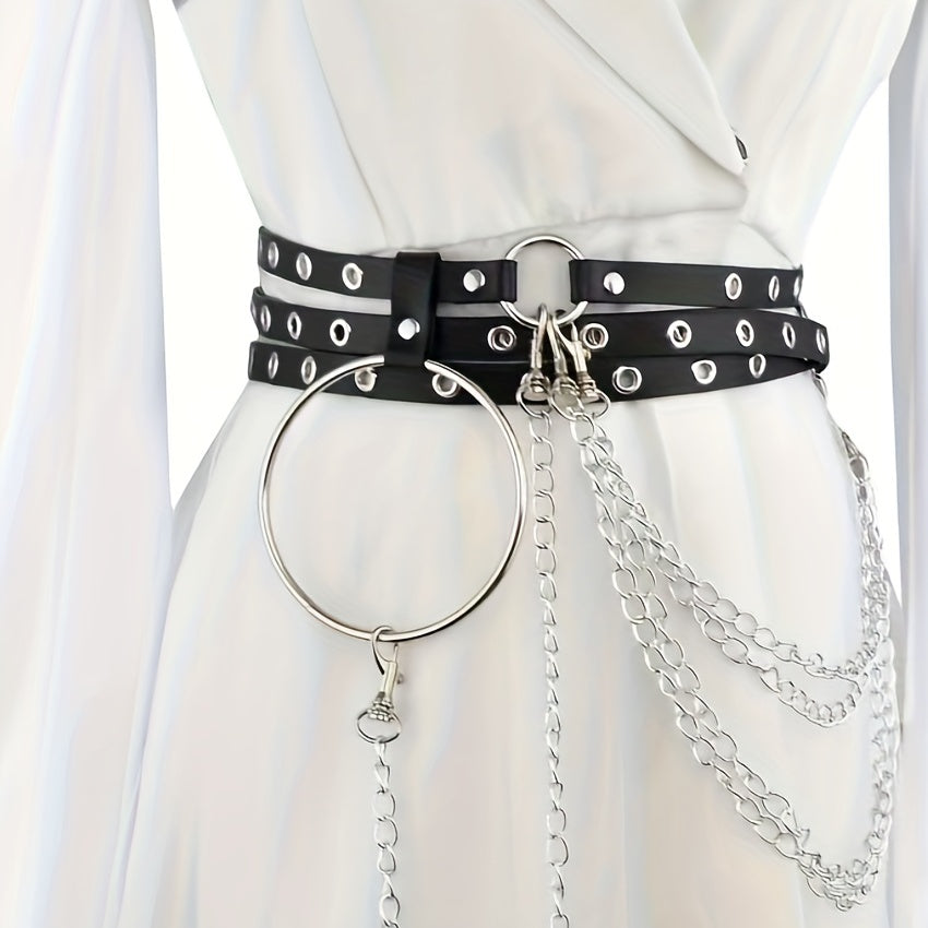 Punk Ring Linked Body Harness Waist Belt Adjustable