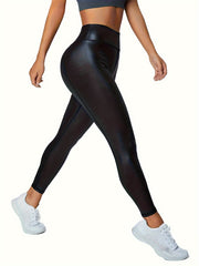 PU Leather High Stretch Yoga Pants for Women