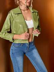 Faux Leather Lapel Jacket Buckle Front Outerwear