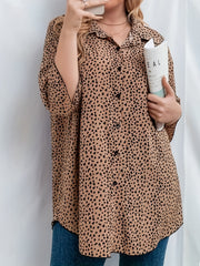 Women's Dalmatian Print Long Sleeve Button Up Loose Fit Blouse