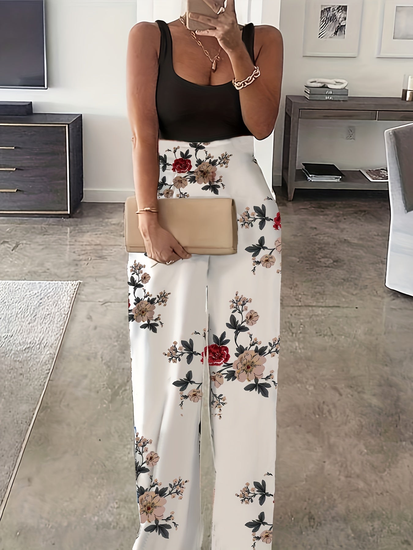 Colorblock Floral Print Square Neck Jumpsuit