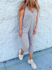 Ruched Spaghetti Strap Jumpsuit Sleeveless Solid Color Casual