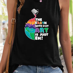 Abstract Earth & Letter Pattern Sports Vest Sleeveless Top