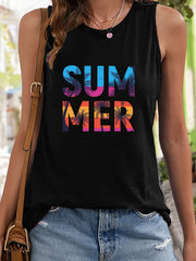 Tree & Summer Letter Pattern Stretchy Sports Vest Sleeveless Top