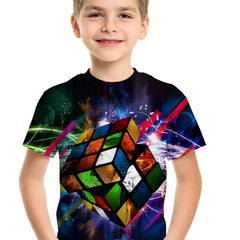 Colorful Cube 3D Print Boy's Casual Tees Short Sleeve Crew Neck T shirt
