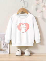 Rabbit Heart Print Girls Sweatshirt Crew Neck Tops Kids Clothing