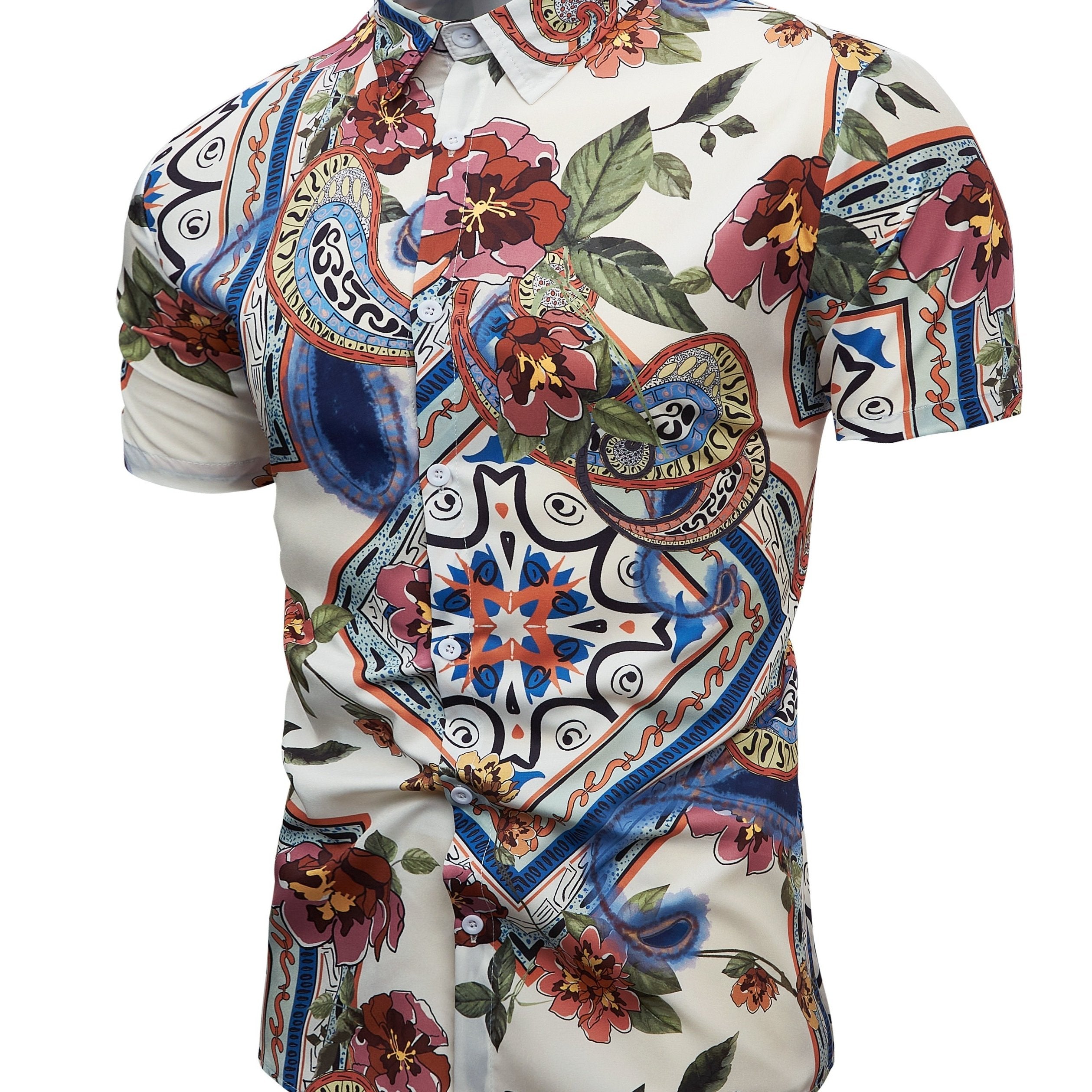 Boho Style Print Men's Casual Short Sleeve Shirt