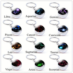 12 Constellations Double Side Glass Ball Key Ring Glow At Night