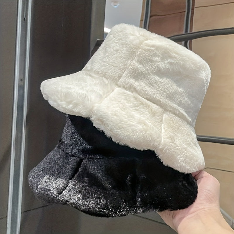 Winter Plush Warm Bucket Hat With Lotus Leaf Edge Men Women