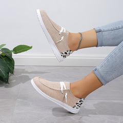 Leopard Print Canvas Shoes Lace Up Low Top Sneakers Lightweight Outdoor Shoes