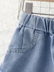 Girls Wide Leg Denim Pants with Pockets