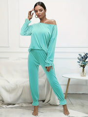 Solid One Shoulder Lantern Sleeve Top & Pants Set