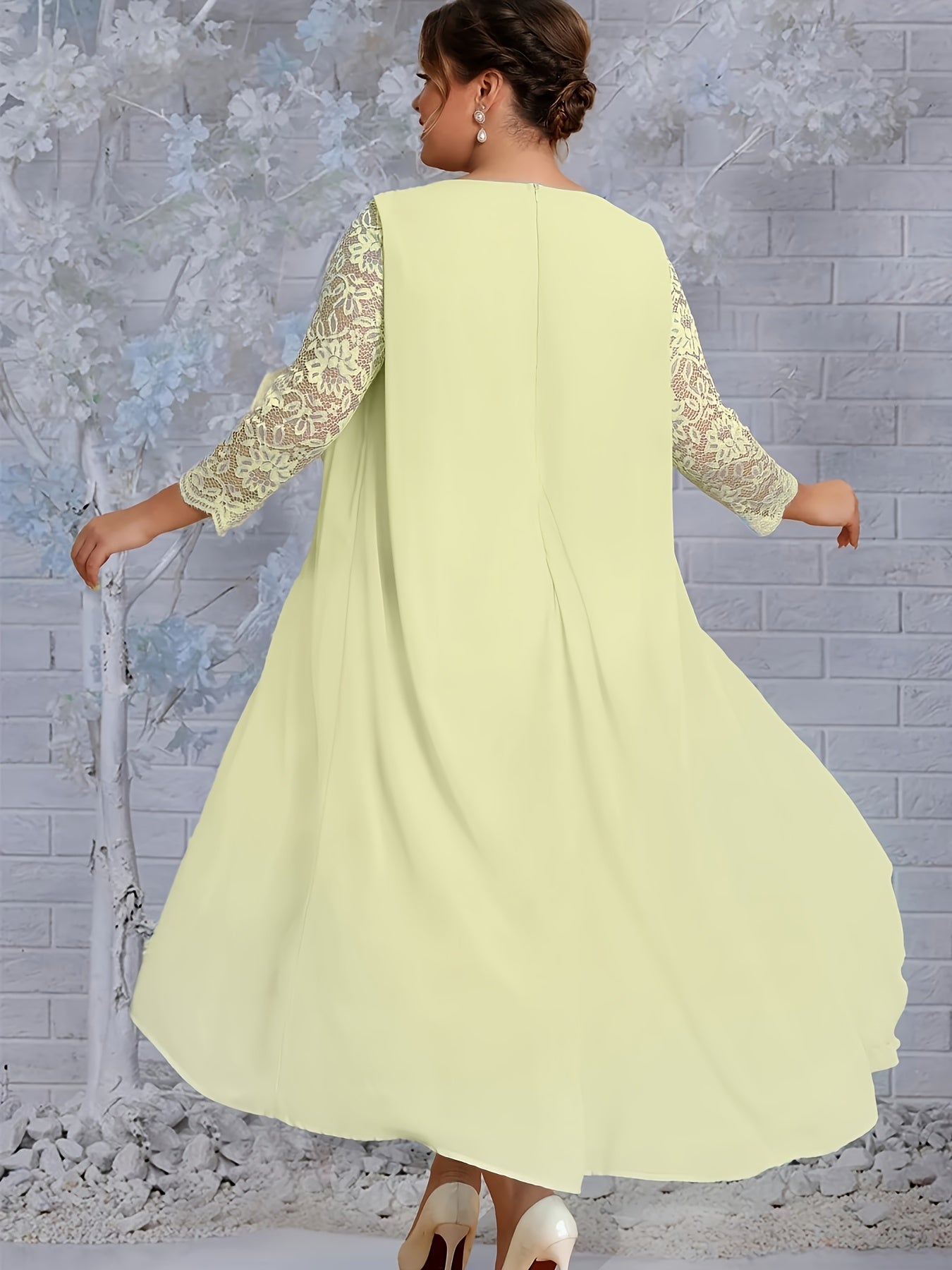Floral Jacquard Layered Midi Dress Plus Size