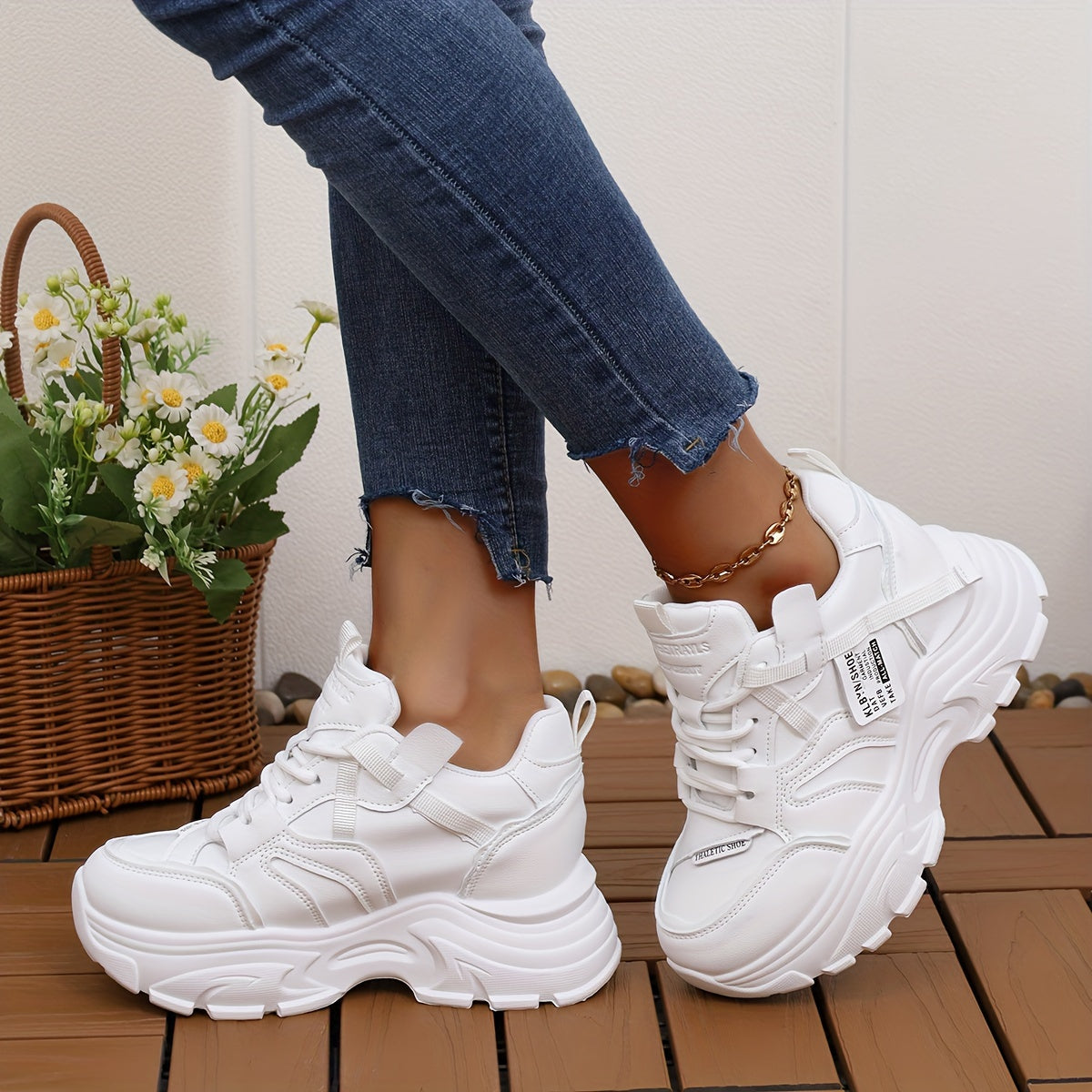 Women's Waterproof Platform Sneakers Round Toe Chunky Shoes