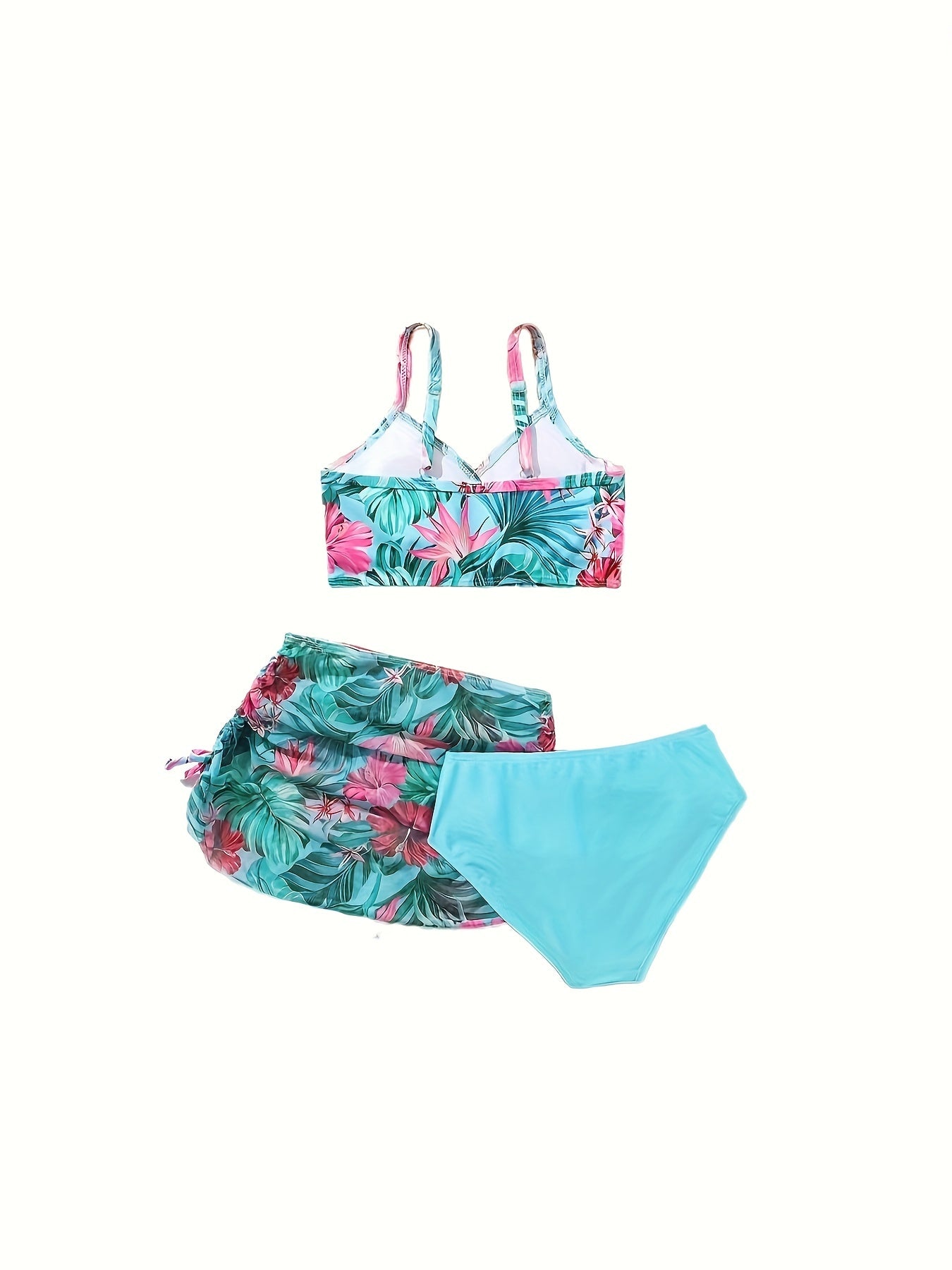 Tropical Plants 3pcs Swimsuit Set Girls Bathing Suit Summer Gift
