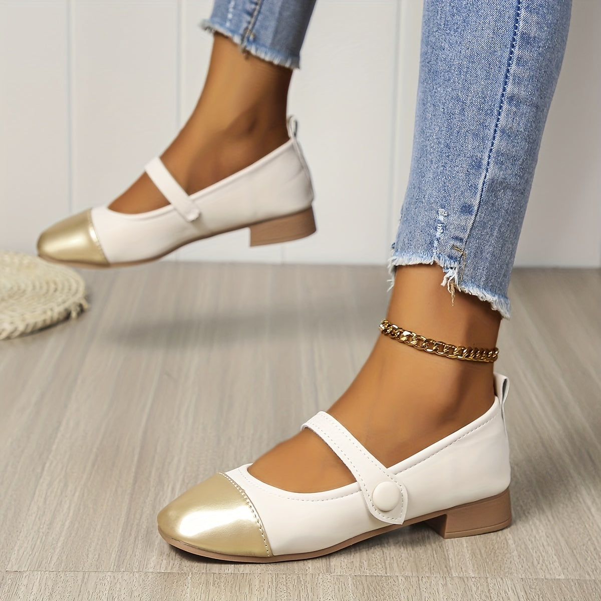 Colorblock Buckle Strap Mary Jane Shoes