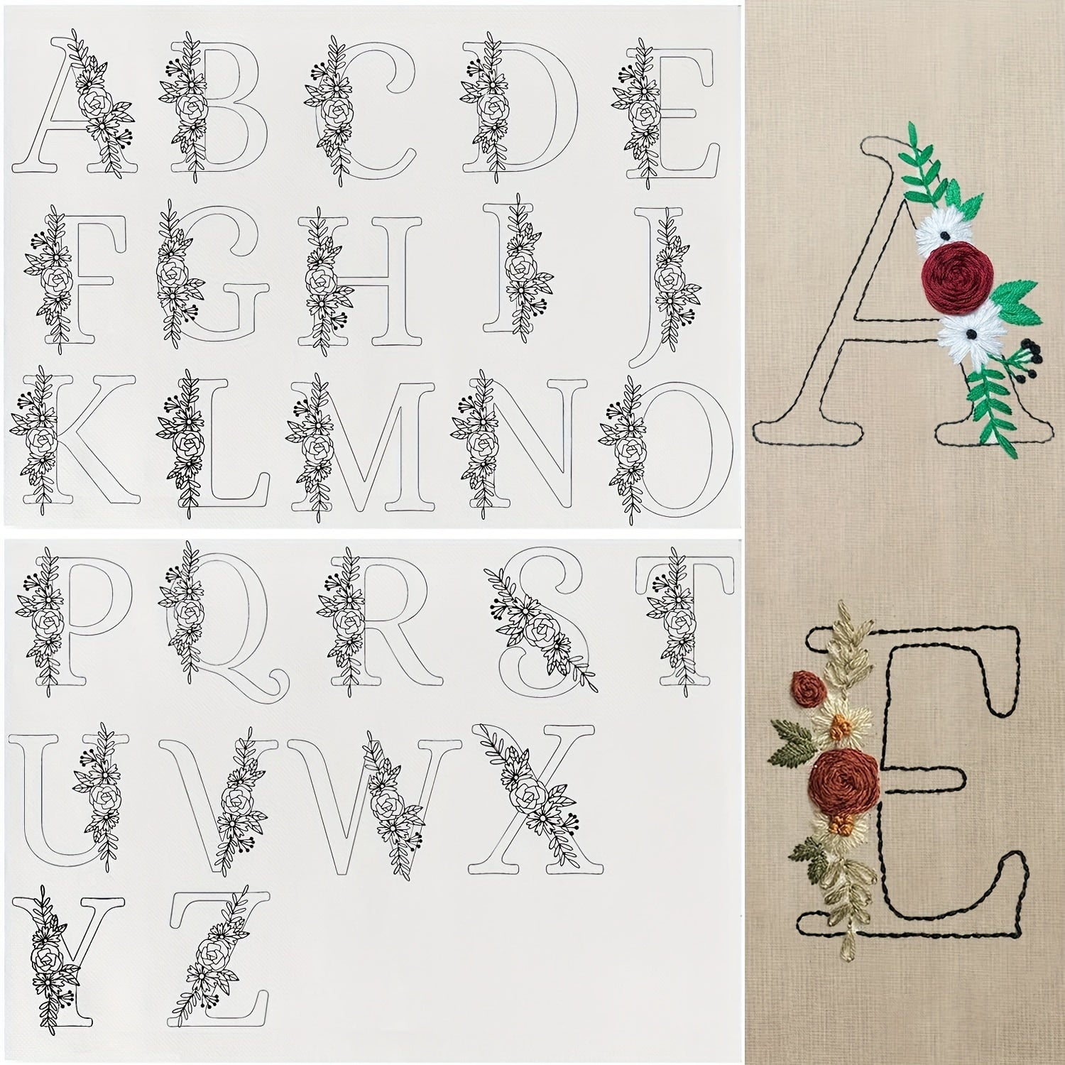 Floral Alphabet Embroidery Stickers - Hand Sewing Stabilize