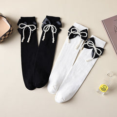 Pearl Big Bow Socks for Kids Over 3 Years