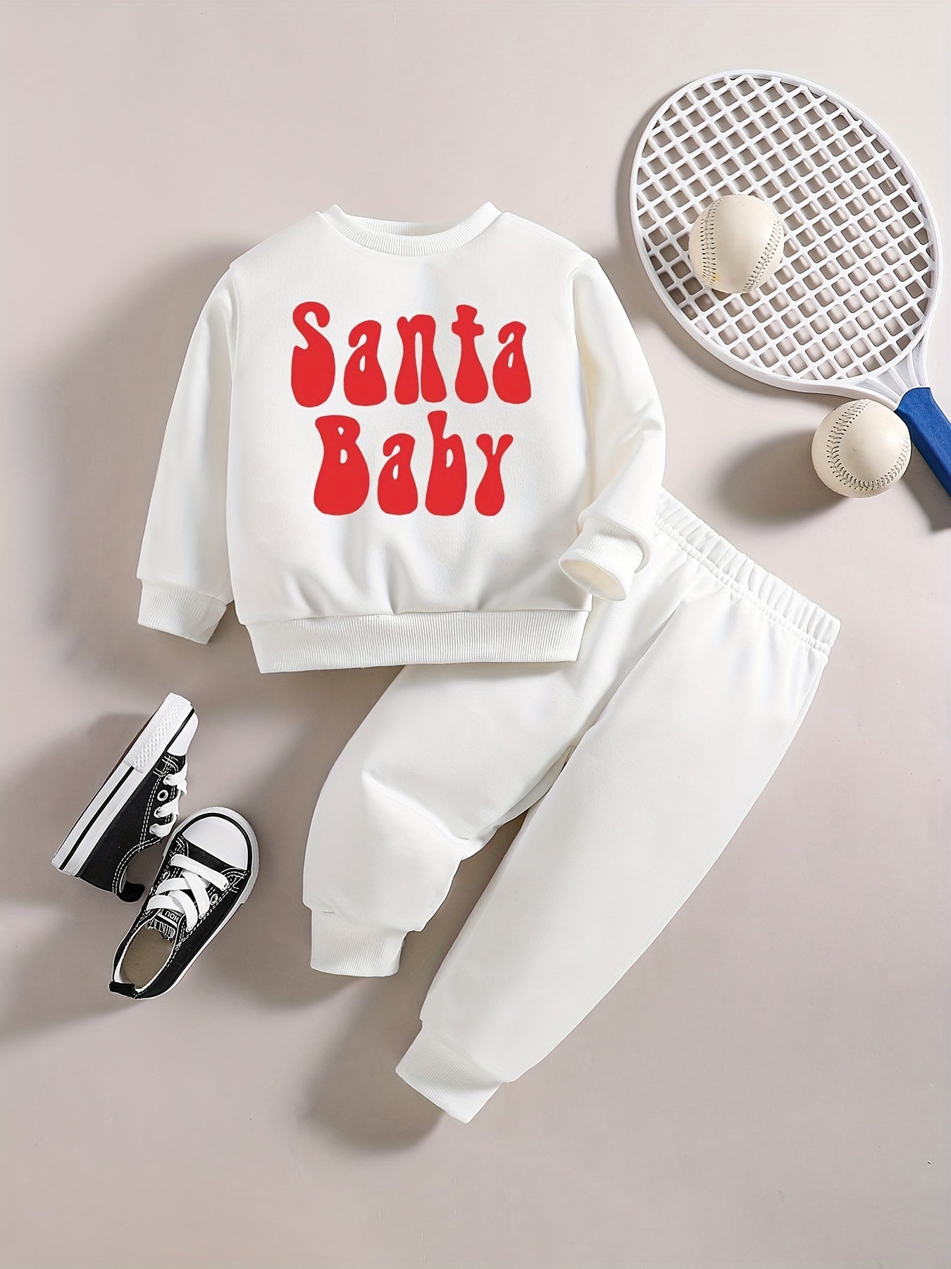Baby Boy Casual SANTA BABY Print Christmas Outfit Long Sleeve Top Jogger Set