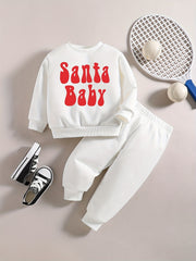 Baby Boy Casual SANTA BABY Print Christmas Outfit Long Sleeve Top Jogger Set
