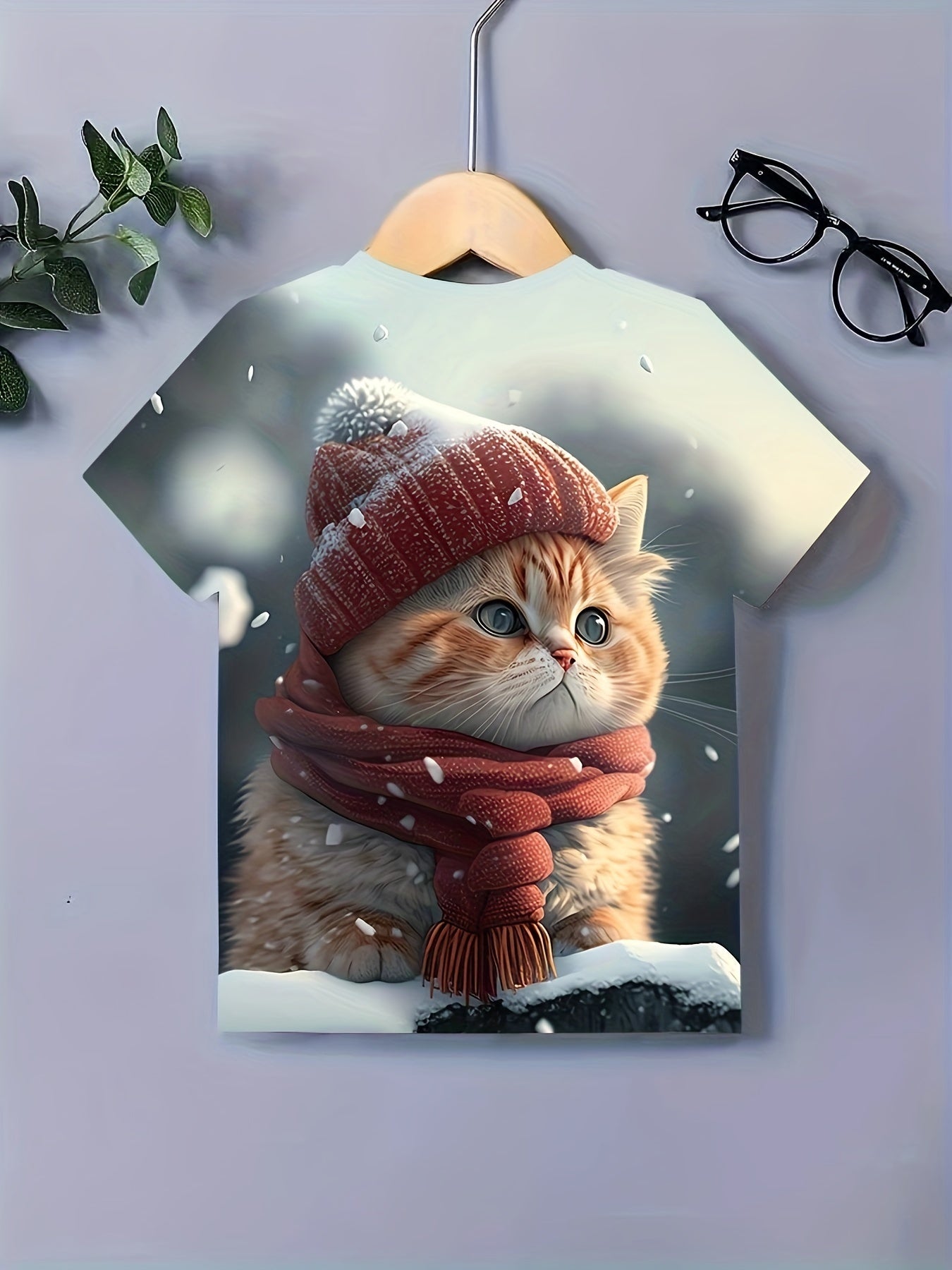 Chubby Cat Snow Graphic T-shirt for Girl