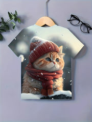 Chubby Cat Snow Graphic T-shirt for Girl