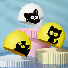 Cat Print Children's Swimming Cap High Elastic Silicone Waterproof