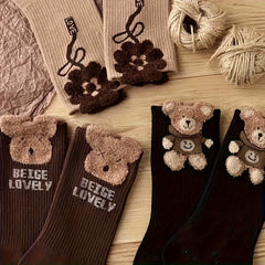 3 Pairs Bear Socks Autumn Winter Crew Socks