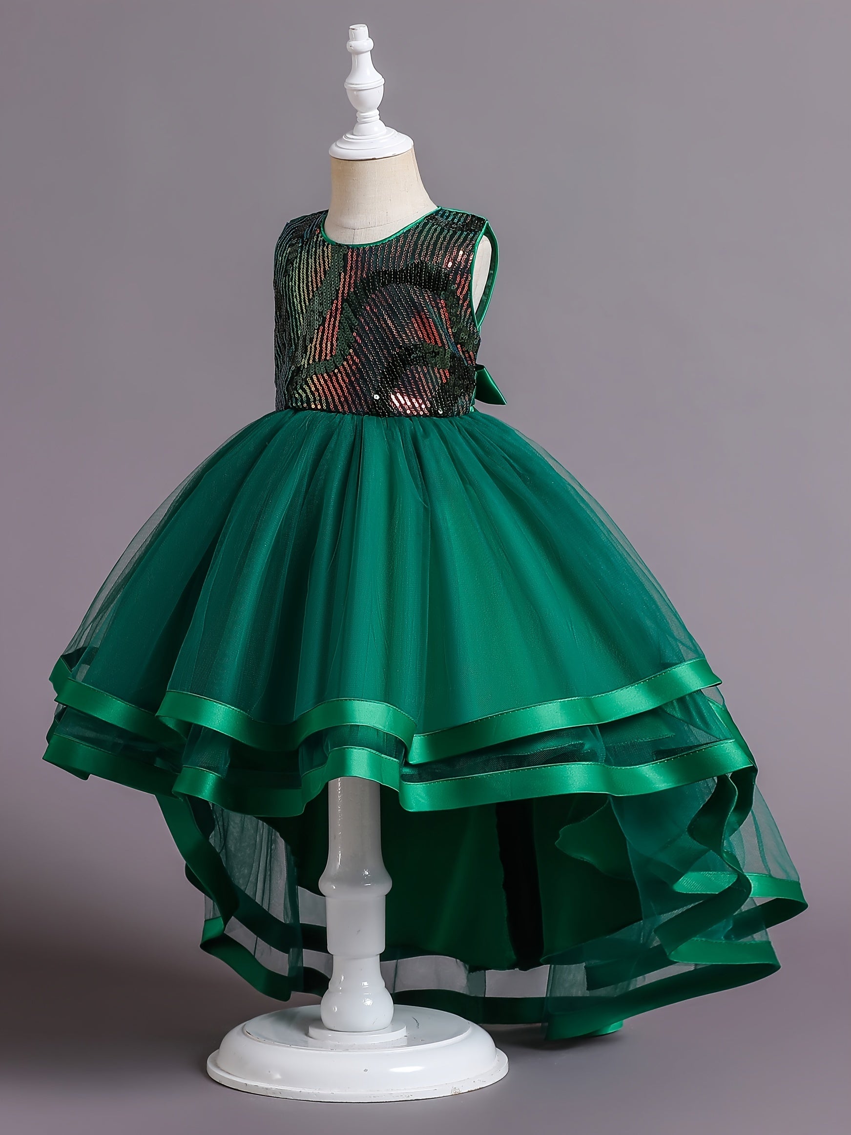 Girls Colorful Sequins Princess Dress Trailing Evening Dress