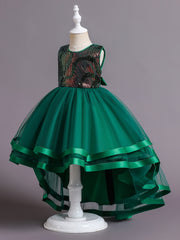 Girls Colorful Sequins Princess Dress Trailing Evening Dress