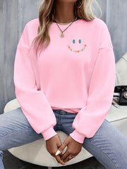 Letter & Smile Graphic Print Pullover Sweatshirt Casual Long Sleeve