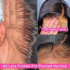 Straight 13x4 Transparent Lace Front Human Hair Wigs 180 Density Pre Plucked